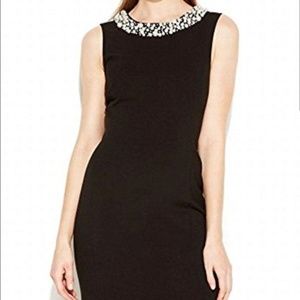 Calvin Klein Black Petite Dress w/ Pearl Neck